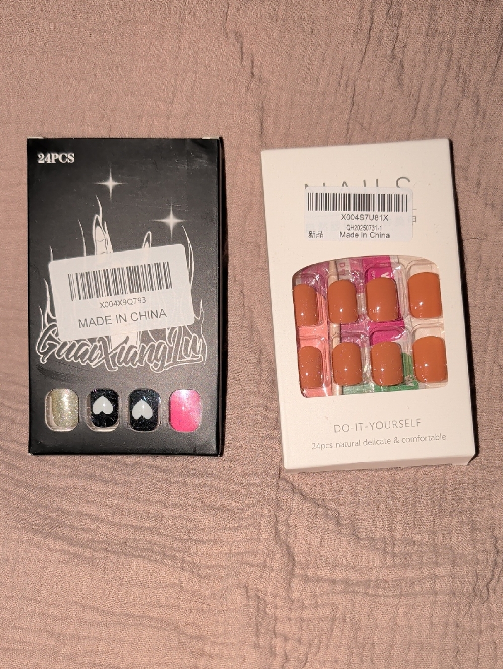 Peach Brown Press-On Nail Set